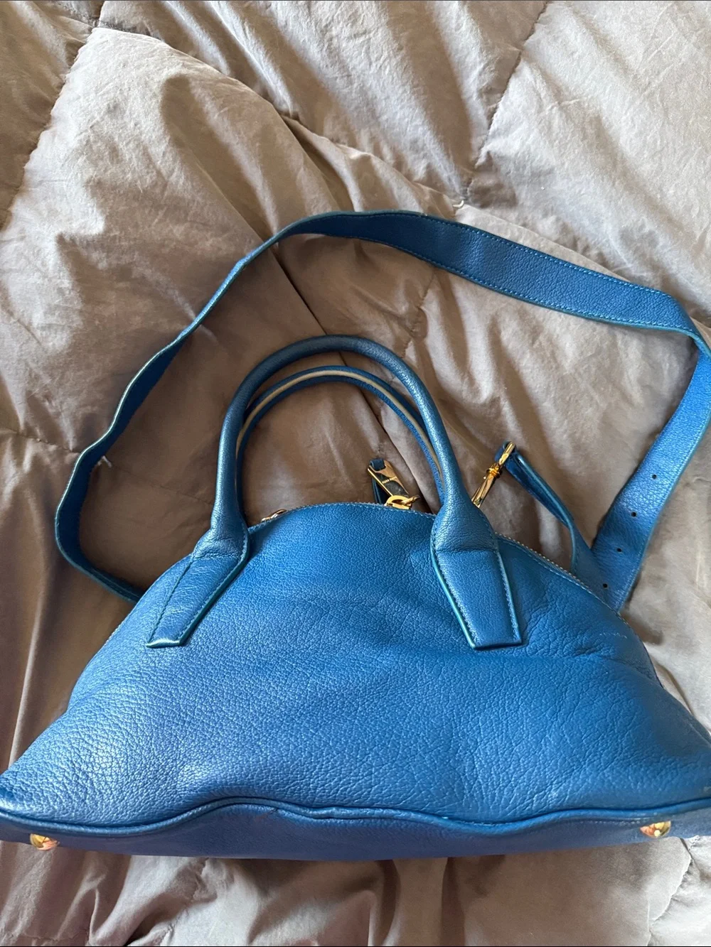 Miu Miu Royal Blue Leather Dome Satchel with Gold Hardware